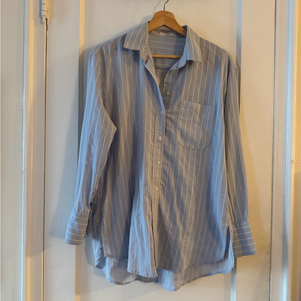 Mango Blue Striped Button Down Shirt